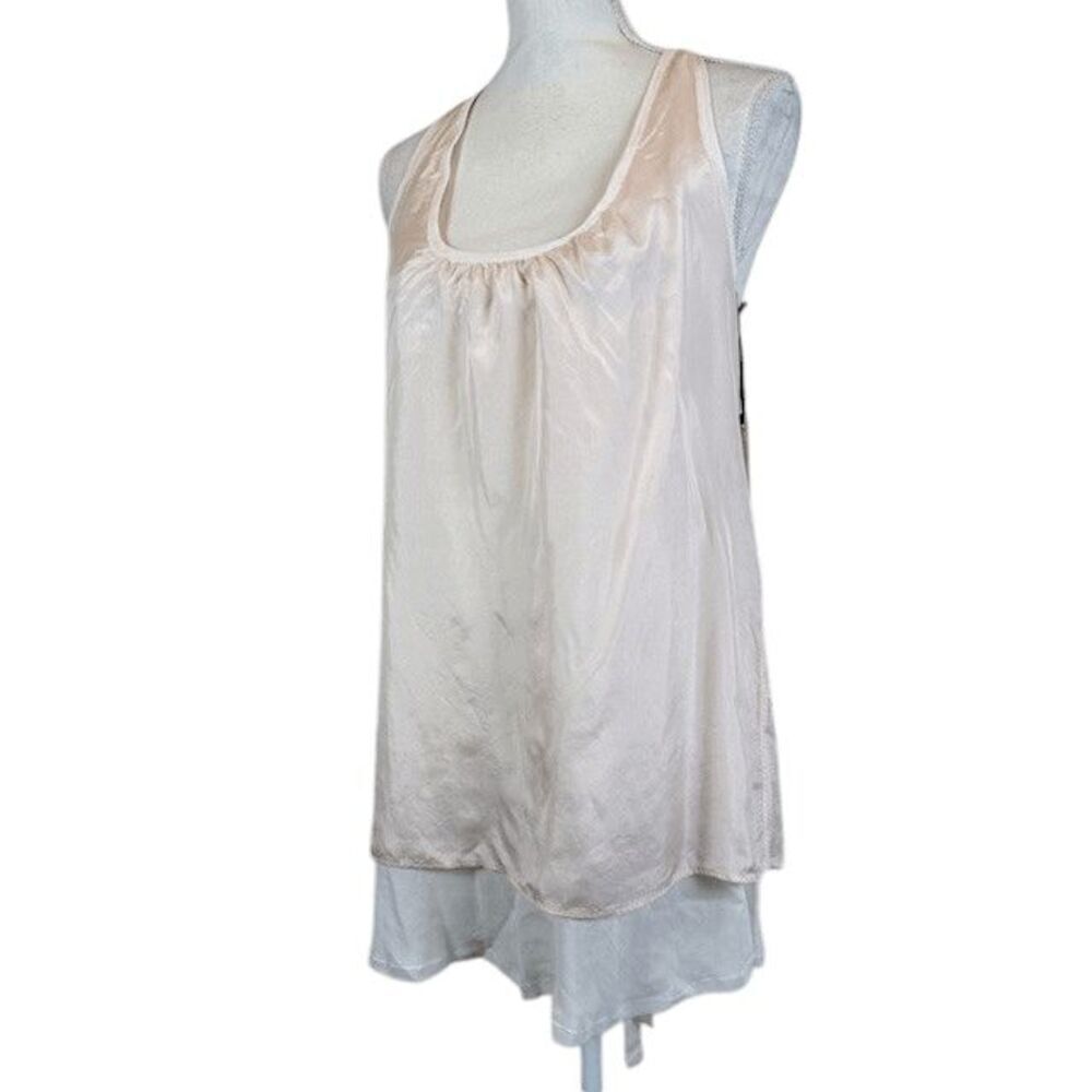 NWT Brochu Walker Silk Knotted Back Tunic‎ Tank Layered Shell Pink White Medium